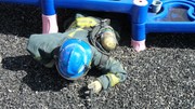 Fire-Rescue-EMR students undergoing SCBA training on the preschool lab playground.