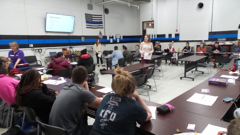 Jrnny Schoenwetter, Executive Director of Harbor House speaking to Law Enforcement Students