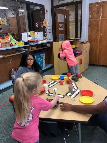 Click on Pic To Open Gallery - ECE Students using imaginary plan in housekeeping - making a turkey fest!