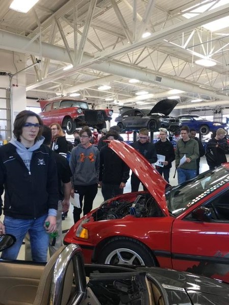Students taking tour of Parkland College Auto Technology Program.