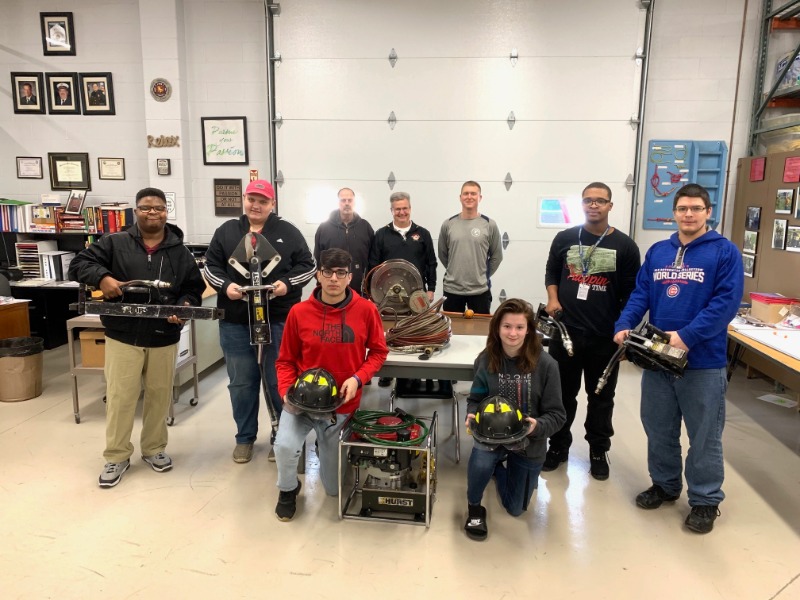 L to R:  Greg Mason (Kankakee HS), Ryan Graf (Bishop McNamara HS), Asst. Chief Jerry Dole (Retired) (Manteno FPD), Chief Scott O'Brien (Manteno FPD), Lucas Papineau (KACC Dean of Students), Jamario Harris (Crete Monee HS), Brian Benoit (BBCHS),