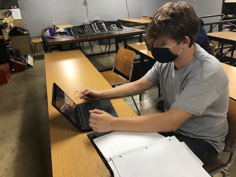 Ayden Giffen, BBCHS Auto Tech Student Working on Compressed Air and Gas Safety Module on Electude