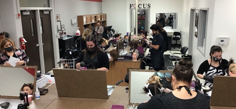 Picture of Cosmetology Students taking their first of two-day Practical Exam