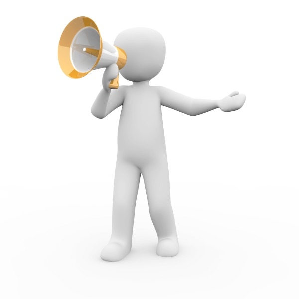 Cartoon Image of person speaking into a megaphone